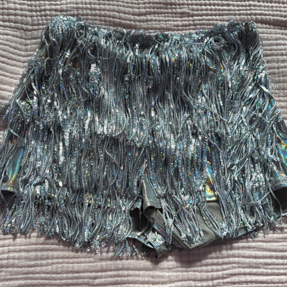 Fashion Nova Metallic Fringe High Waist Shorts with Side Zipper